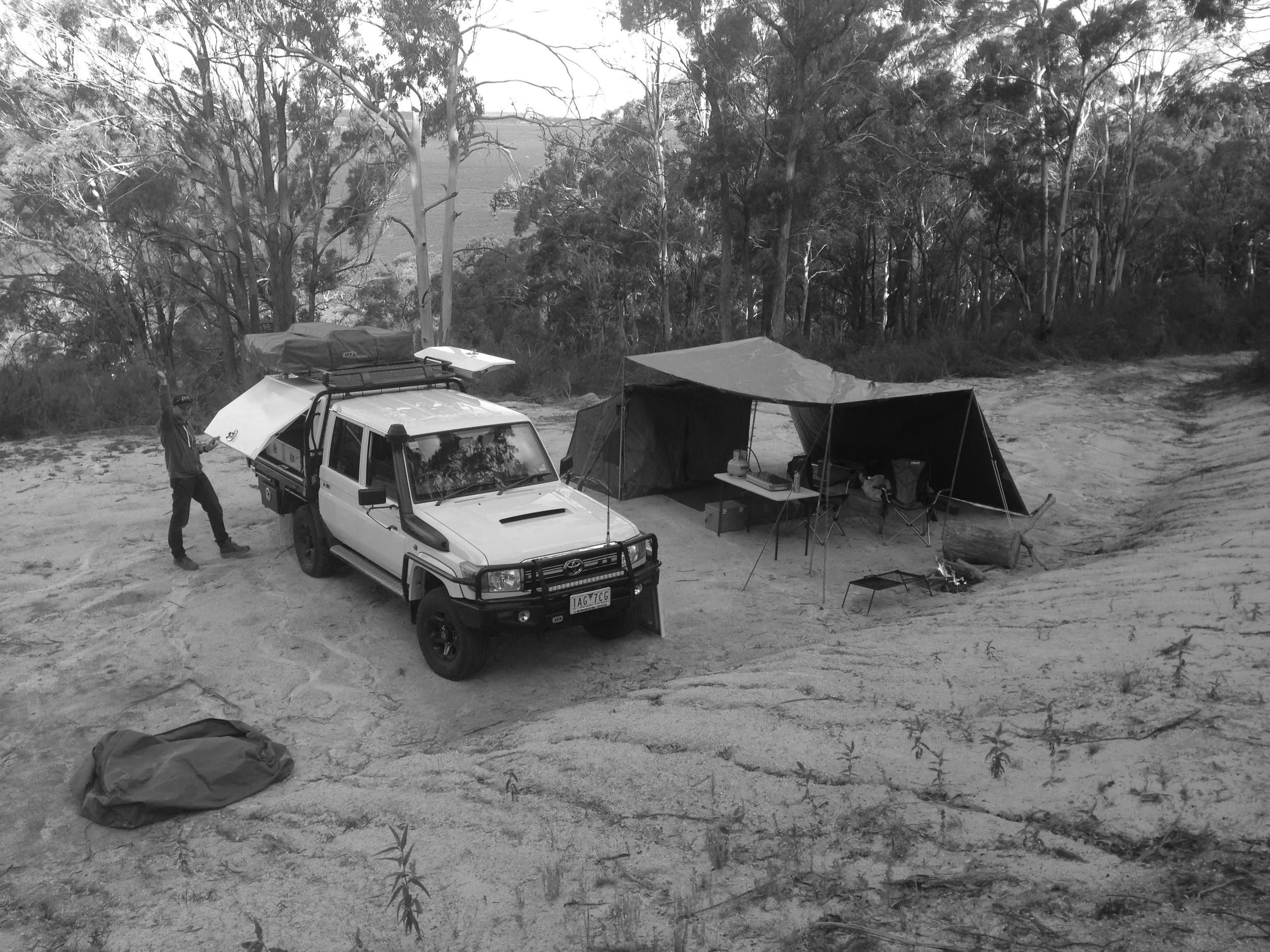 Lisa and Sam's campsite on the future Swansong site