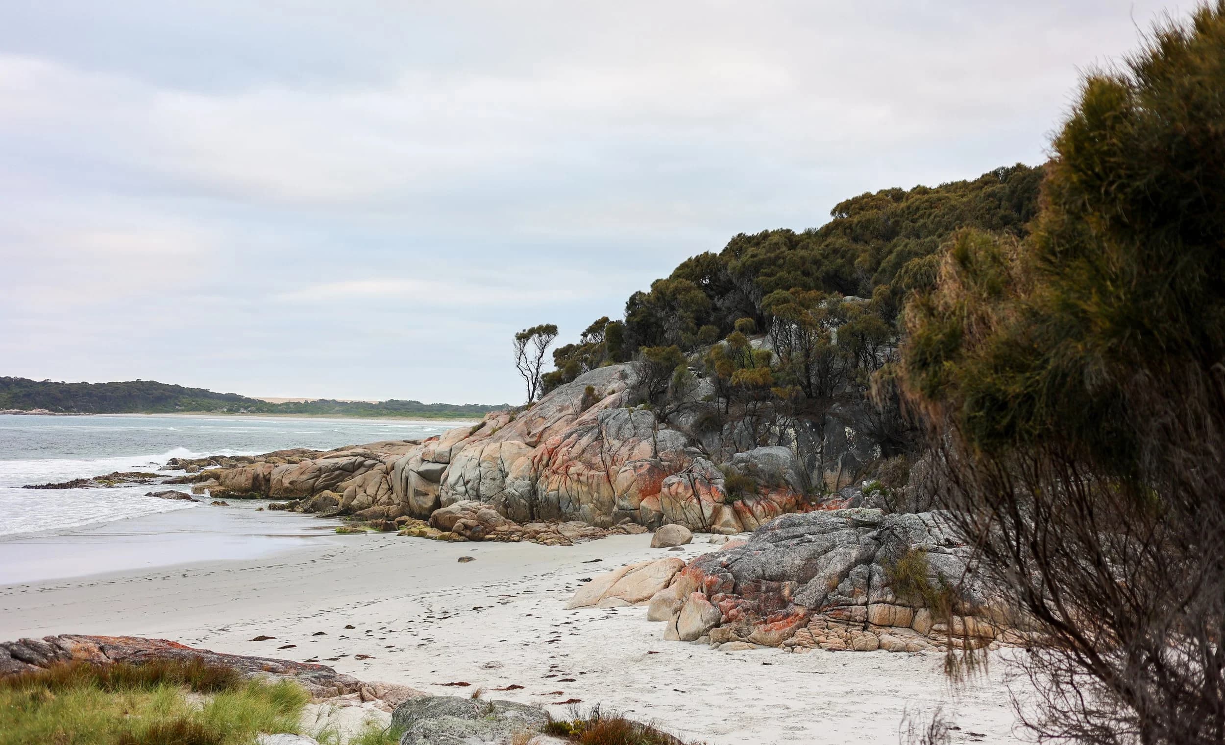 Granite coastline and white sand in northeast Tasmania